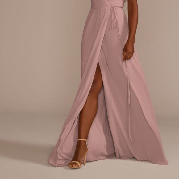 David's Bridal Flutter Sleeve Wrap Dress / Bridesmaid / Quartz / Size 14 - NWT - Picture 3 of 10